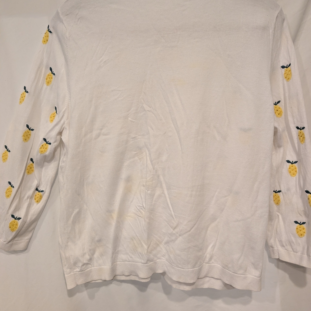 Talbots White Cardigan Yellow Lemons 3/4 sleeves fruit spring summer - Picture 5 of 6